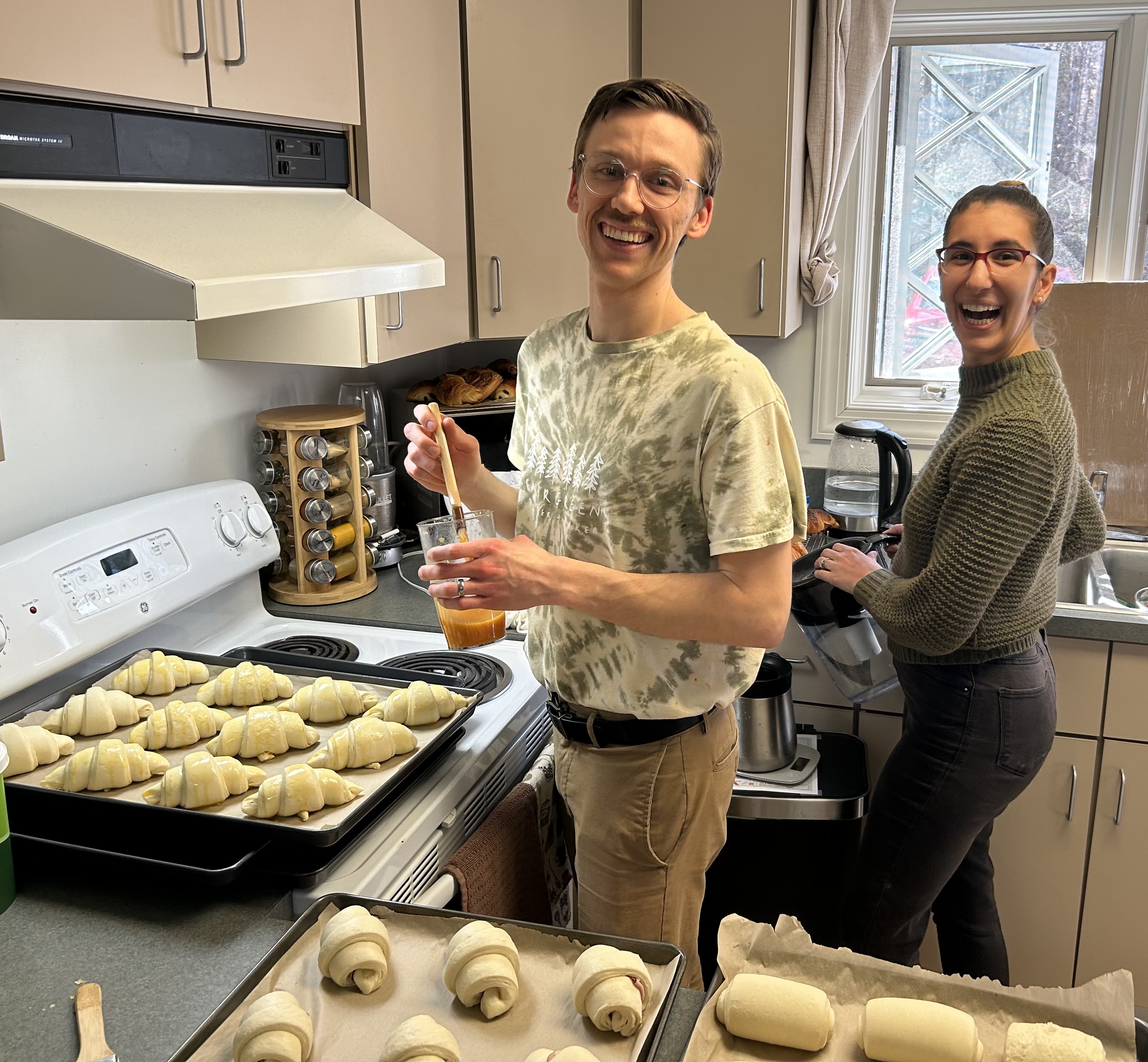 Walker and Olivia baking croissants in their kitchen